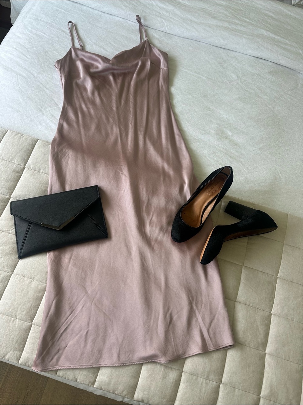 Express Satin Slip Midi Skirt in Blush Pink